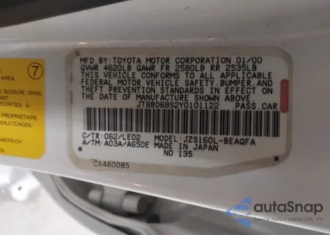 2000 Lexus Gs 300 z USA, uszkodzony, nr VIN JT8BD68S2Y0101122